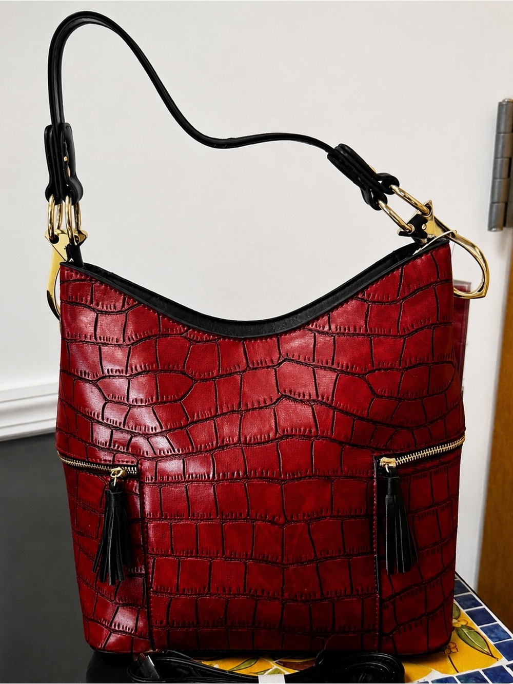 Crocodile Print Rochelle Hobo Bag by Jen & Co